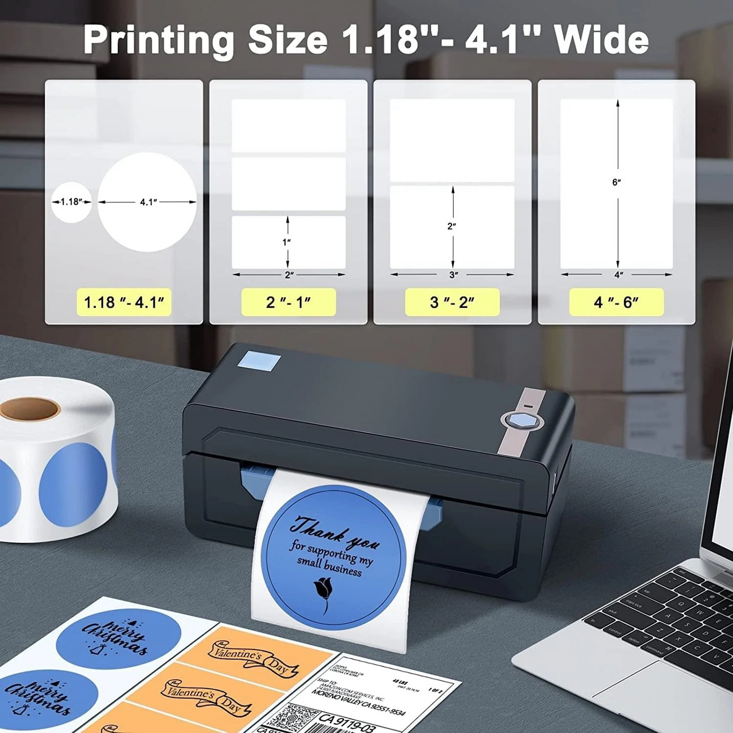 JADENS Bluetooth Thermal Shipping Label Printer 268BT Black