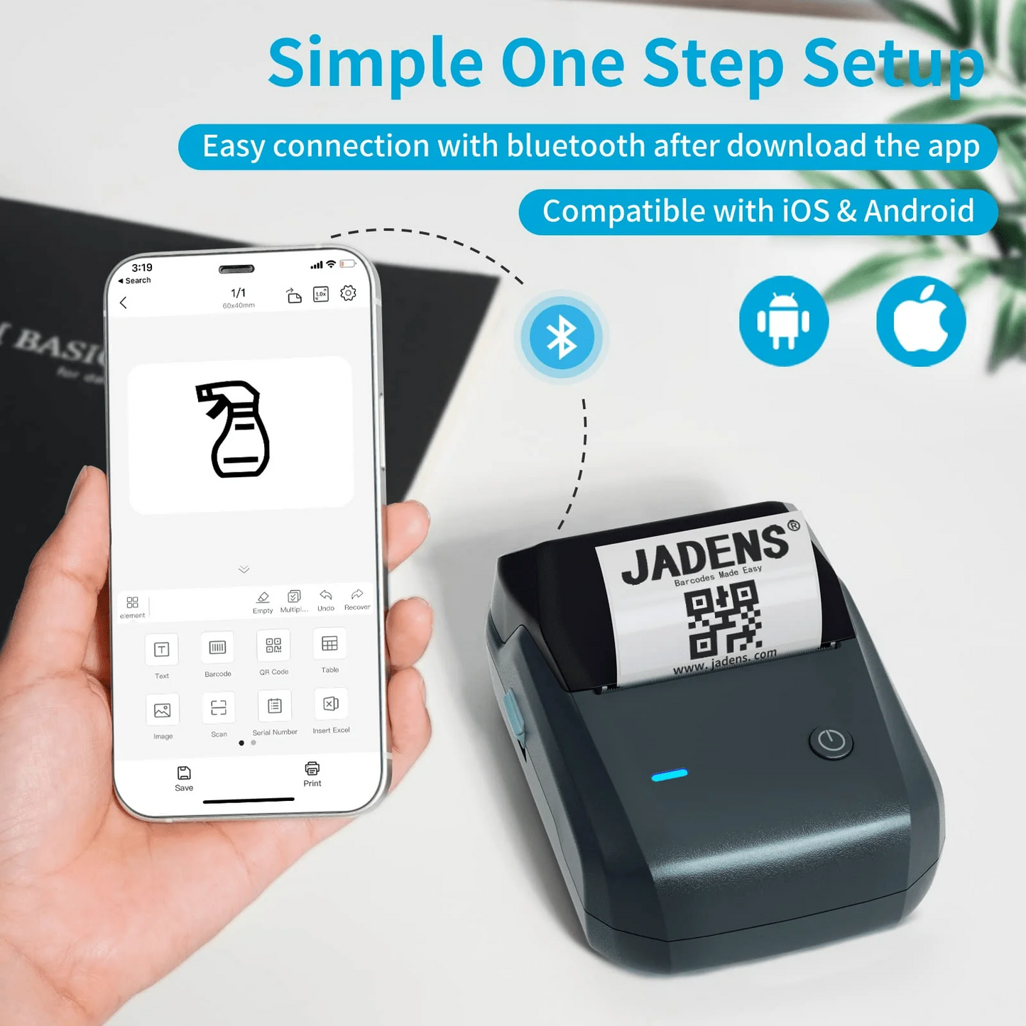 JADENS Bluetooth 2-Inch Label Maker B1 Printer