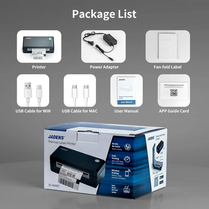 JADENS Bluetooth Wireless Thermal Shipping Label Printer 668BT