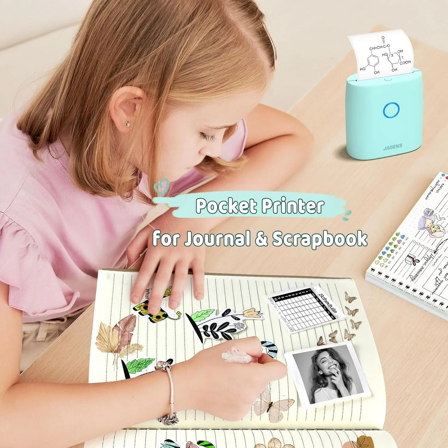Compact Bluetooth mini sticker printer JADENS JD-21 with portable design for on-the-go printing and creative labeling